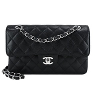 CHANEL 經典菱格紋小牛皮鏈帶肩背/斜背包(黑色)/平行輸入