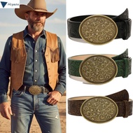 HCYEOU Western Cowboy Belt, Retro PU Leather Carved Buckle Embossed Belt, Luxury Vintage Y2K Punk Ro