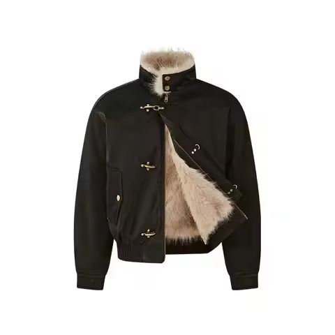 Inner Wool Thickened Bomber Jacket American Men's And Women's Aircraft Buckle Retro Fashion Stand-Up