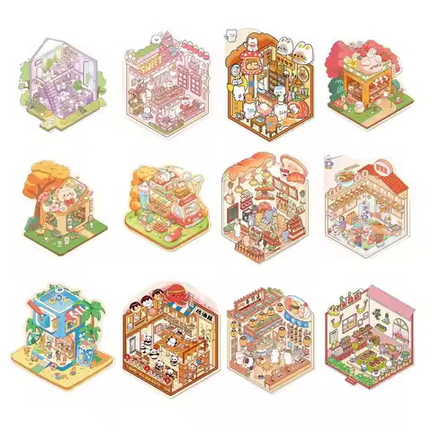 Make Your Own Scene Stickers Cartoon House Sticker 3D Effect Make Your Own Scene Decals Scrapbooking