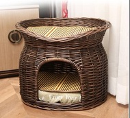 藤編貓窩($198up)四季通用可拆洗狗窩夏季別墅藤編封閉式雙層貓屋深度睡眠貓籠(T0841).