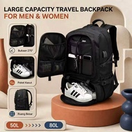 Ready Stock 50-80L Travel Backpack Beg Galas  Expandable Water‑Resistant Fits 17" Laptop with Shoe C