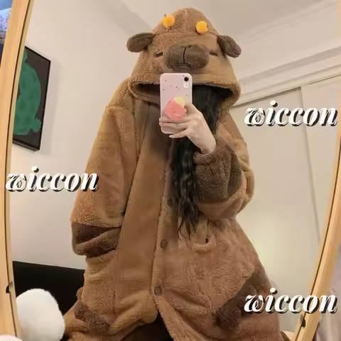 Adult Capybara Cosplay Costume Robes Kigurumi Anime Nightgown Halloween Cartoon Pajamas Pajama Party