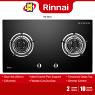 Rinnai Built-In Hob (88CM/4.5kW) 2-Burner Matt Enamel Pan Support Tempered Glass Top Gas Hob RB-982G