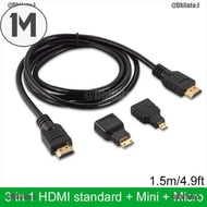 1M 3 In 1 Gold Plated Hdmi + Mini + Micro Hdmi Adapter Cable 1.5M 4.9Ft High
