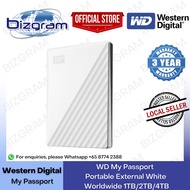 WD My Passport 1TB/2TB/4TB Portable External White Worldwide - New ID (3-Year Wty) Western Digital