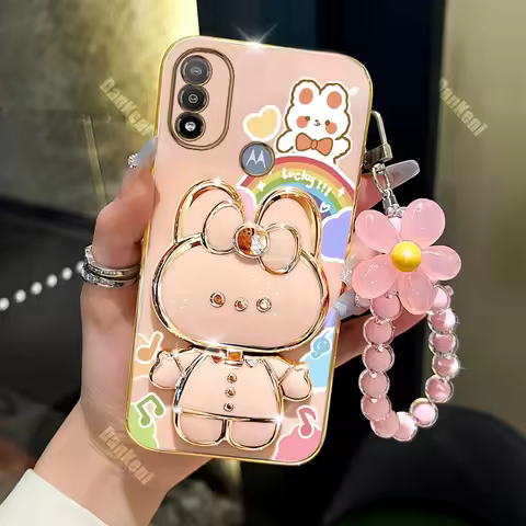 E20 Lucky Rabbit Holder Bracelet Plating Phone Case For Motorola MotoE20 E22i E32 E13 E22 E7Plus E7 