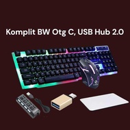 PAKET KOMPLIT GAMING KEYBOARD  + MOUSE + USB HUB + MOUSEPAD + OTG MICRO / OTG C