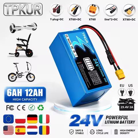 24V 7S 2P 4P 6Ah 12AH Lithium Battery Pack 18650 Rechargeable Battery Suitable for Electric Scooters