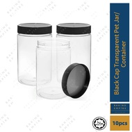 SPT-70/YFP303/165 Black Cap Transparent Pet Jar/Container 10pcs/set