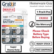 (GRABBIT) Original CR2032 Lithium Cell Extra Long Life CR2032 Bateri Calculator Battery Watch Batter