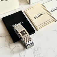 大全套 - 古董錶 Chanel Metalaase 黑銀色中古手錶 石英錶 腕錶