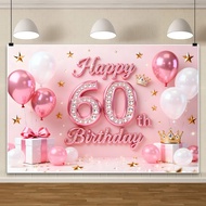 Pink Happy Birthday Party Banner Backdrop 50th Birthday Party Decoration Background Suitable for Wom