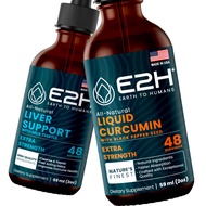 E2H: Liver Support Supplement and Liquid Turmeric Curcumin | Vegan, Non-GMO - 2 Fl Oz Each (4 Fl Oz 