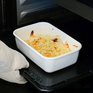 日本霜山 日系純白風長方形琺瑯保鮮盒(附蓋)-L-1500ml-3入