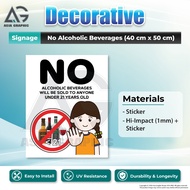 Decorative Cartoon No Alcoholic Beverages size 40 cm x 50 cm Hi-Impact Board (1mm) signage
