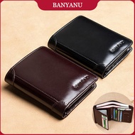 BANYANU Anti RFID Card Holder Cow Genuine Leather Wallet Men Original Fashion Small Trifold Wallet f