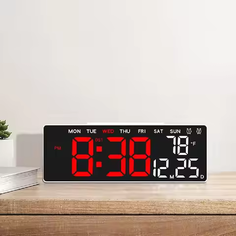 12/24H Format LED Electronic Clock 2 Alarms Date Week Large Digital Clock Countdown Function 3 Level