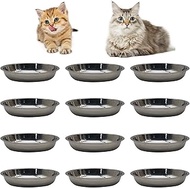 Hamiledyi 12 Pcs Stainless Steel Whisker Relief Cat Bowls Shallow Cat Food Bowls Small Dog Bowls Dis
