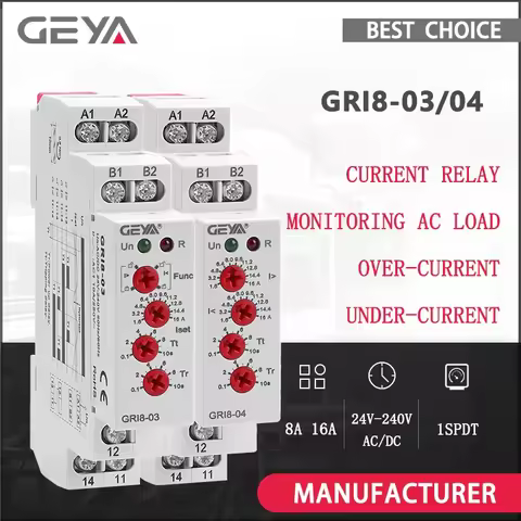 GEYA GRI8-03/04 Over Current and Under Current Monitor 0.5A 1A 2A 5A 8A 16A Current Monitoring Relay