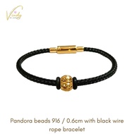 VINDYMY 916/22K PANDORA BEADS 0.6cm WITH BLACK WIRE ROPE BRACELET