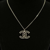 CHANEL 100周年鏤空滿鑽大雙Clogo項鍊 鍊長61cm 98新