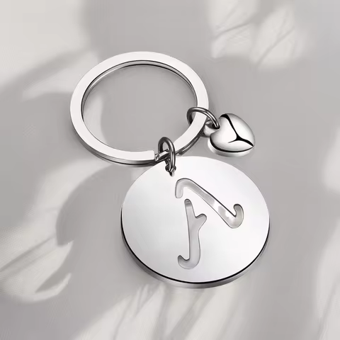 1pc/5pcs DIY A-Z Round Brand Stainless Steel Keychain 26 Letter Keyring Pendant Key Ring Buckle Chai