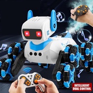 2.4G Remote Control Robot Dog 8 Wheels with Lights Sound Spray Dual Control Children Multi-function 