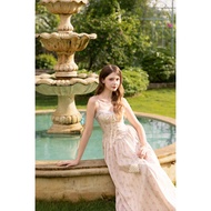 KATHERINE | Aurelia Dress | Aurelia two-piece long strap flower design dress with ribbon