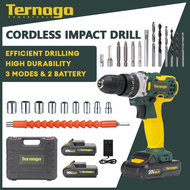 Ternaga Cordless Impact Drill Electric Screwdriver Hammer Drill Bit Set Drill Bateri Gerudi Bits Set