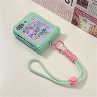 Korean Cute Mint Green Love Heart Phone Case with Portable Rope Strap for Samsung Galaxy Z Flip 6 7 