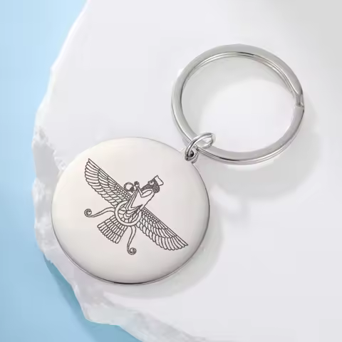 Dawapara Ahura Mazda Faravahar Pendant Keychain Ancient Persian Zoroastrian Iran Jewelry Stainless S