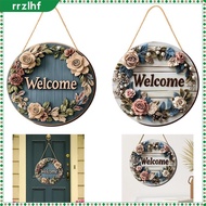 [rrzlhf] 2x Floral Welcome Signs Wooden Hanging Signs Home Decor 7.87inch Outside Round