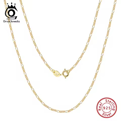 ORSA JEWELS 1.7mm 925 Sterling Silver 18K Gold Italy Figaro Chain Necklace Women Men Jewelry Vintage