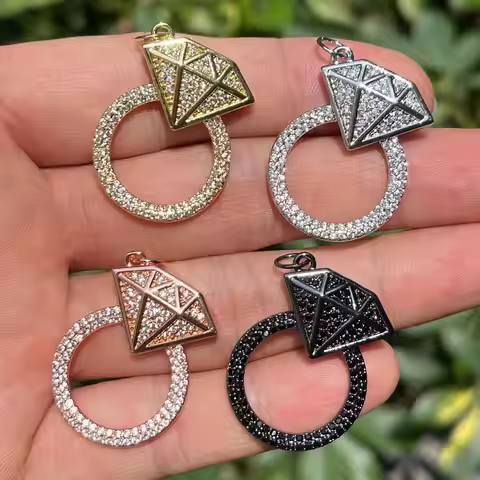 5pcs/Lot Pave Ring Charm 24.8x30mm Gold Plated Pendant