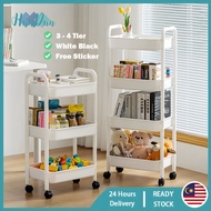 Trolley Rack Multifunction Storage 3/4 Tier Office Shelves Home Kitchen Shelf With Plastic Wheel And Stickers