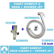 Jet Shower Closet Set Stop Kran Cabang 2 Paket Komplit D Bidet Toilet Duduk Chrome Cebok Stainless