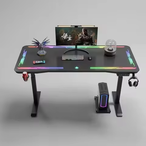 New Design Electric Lift Gaming Table Large Ergonomic Gaming Table Rgb LED Lights Adjusting Standing