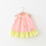 Summer New Sweet Bow Baby Girl Dress, Korean Style Children'S Sleeveless Clothes (9 Months -4 Years 