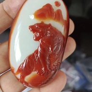 Xinjiang Agate Red Qin Artistic Conception Tiger Brand with Leather Agate Stone Handle Piece Genuine