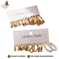 SHEWEAR - AN617 Gold Silver Square Hoop Earrings ELEGAN 6 Set Heart Pearl Earrings For Jewelry Acces