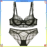 Black Sexy Lingerie Set For Women Plus Size Floral Embroidery Mesh Lace Underwear Ultra Thin Transpa