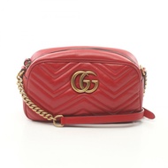 GUCCI GG Marmont 鏈條斜背單肩包 447632 皮革 紅色 二手