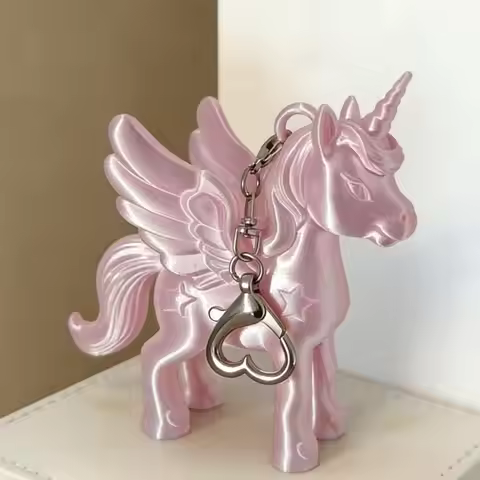 Unicorn Keychain Pink Unicorn Keyring Heart-shaped Metal Keychain Pendant with Lobster Clasp Pink Pe