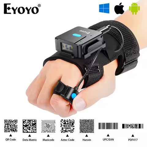 Eyoyo EY-027 Wearable 1D/2D QR Code Reader Portable Bluetooth Barcode Scanner Finger Trigger Button 