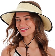 Sunhat Women UV Protection Sun Hat Womens Straw Hat Visor Women Wide Brim Visor Hats for Women Sun Visor Straw Hats for Women, Mix Beige