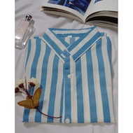 Oneset WanitaTerbaru Setelan Kemeja Garis Celana Kulot Crinkle