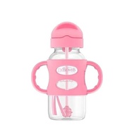Dr Brown's 9 oz/270 ml PP W-N Sippy Straw Bottle w/ Silicone Handles, Pink, 1-Pack