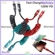 WARREEN Fast Charging Cable, 120W USB/Type-C To C Spring Charger Cable, Flexible 1M/2M Retractable V