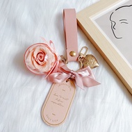 Rose Preserved Flower Gift Keychain Leather Brand Preppy Style Fresh Bag Pendant Keychain Friends 4.